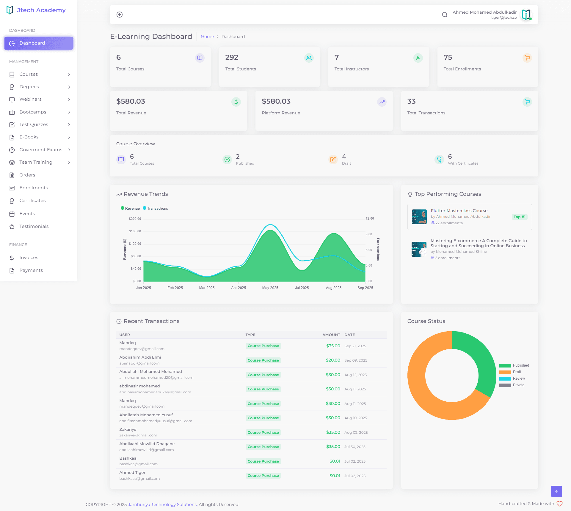JTech Academy Dashboard